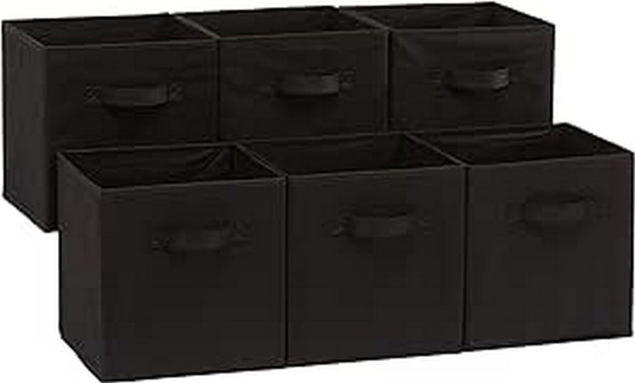 Pack of 6 Fabric Storage Cubes Organizer with Handles - 10.5"x10.5"x11" (Black)